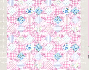 Bunny Bow Toile Patchwork Naadloos Digitaal Papier, PNG | Digitale download | Paashaas patchwork naadloos digitaal papier, png |