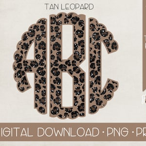 Tan Leopard Scallop Circle Monogram PNG | Digital Download | Printable Tan Leopard Monogram PNG | 78 PNGs Included Already Separated for Use