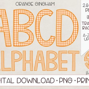 Oranje pastel hoofdletters, png | Digitale download | Afdrukbare oranje pastel alfa | Afdrukbaar oranje buffelgeruit alfabet, png