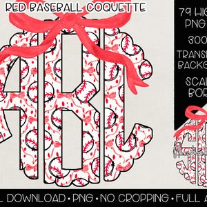 Rode honkbalcoquette monogram png | Digitale download |