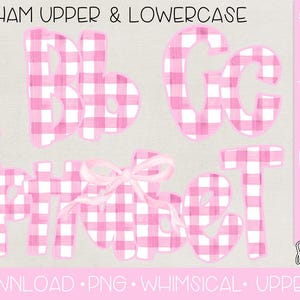 May include: Pink gingham alphabet letters in uppercase and lowercase. The letters are individually saved as 53 high resolution PNG files with a transparent background.  The files are 300 DPI.