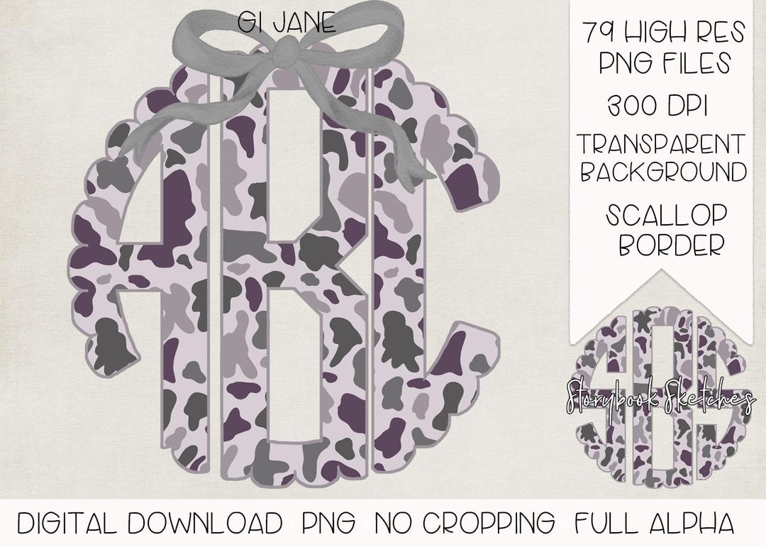 Purple Camo Monogram With Bow PNG | Digital Download | Camo Coquette ...