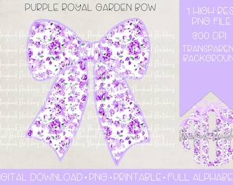 Purple Royal Garden Bow PNG | Digital Download | Purple Floral Bow PNG | Purple Grandmillennial Floral Bow png |