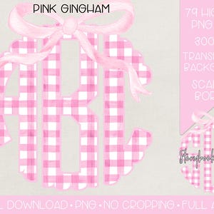 Pink Gingham Bow Monogram PNG | Digital Download | Pink Gingham Monogram PNG | Coquette Gingham Monogram PNG |