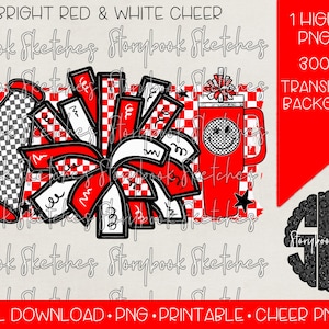 Red & White Cheer PNG | Digital Download | Red and White Cheerleading PNG | Red Cheer Pom Pom Red Megaphone Red Cheer Cup PNG | Cheer png |