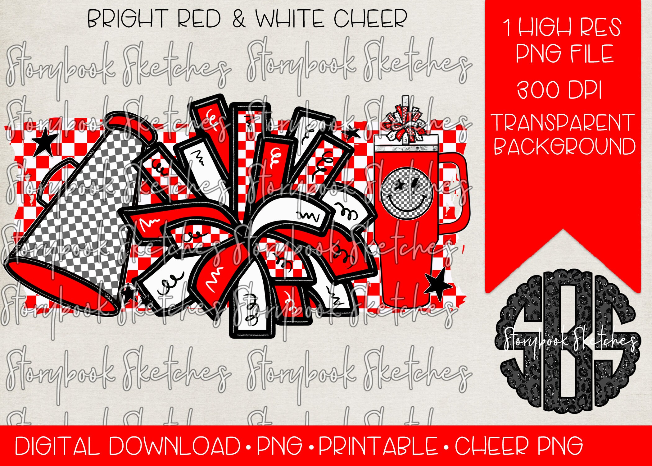 Red Cheer Card Red & White Cheer PNG | Digital Download | Red and White Cheerleading ...