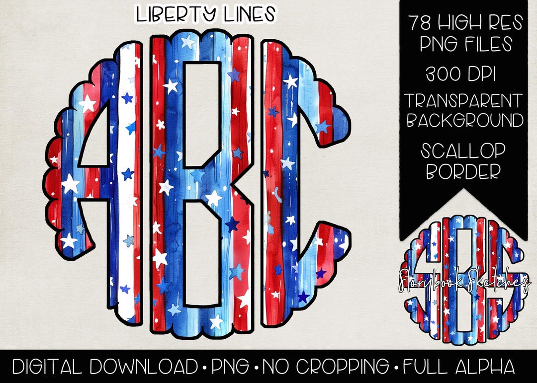 Liberty Lines Monogram PNG | Digital Download | Patriotic Stars and ...