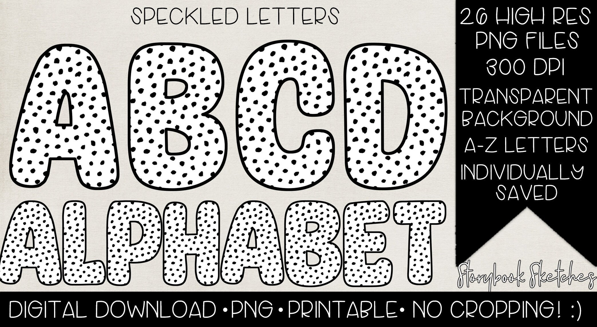 Speckled Doodle Letters PNG | Digital Download | Speckled Alphabet
