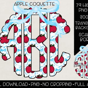 Monogramma Apple Coquette con fiocco PNG / Download digitale / Monogramma Apple per il ritorno a scuola PNG / Monogramma Apple per il ritorno a scuola PNG /