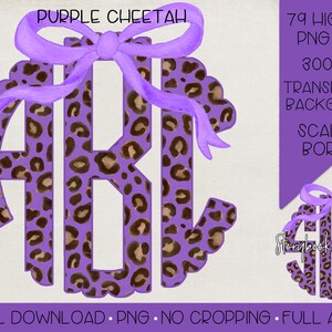Purple Cheetah Monogram PNG | Digital Download | Purple Leopard Monogram PNG | Purple Coquette Leopard Monogram PNG | Coquette Cheetah png