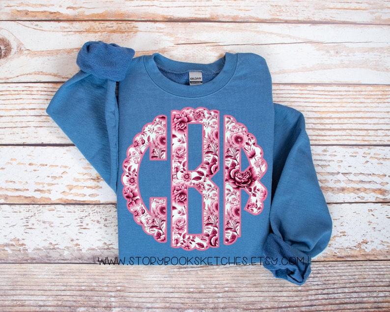 Pink Floral Scallop Monogram PNG | Digital Download | Full Alpha | No ...