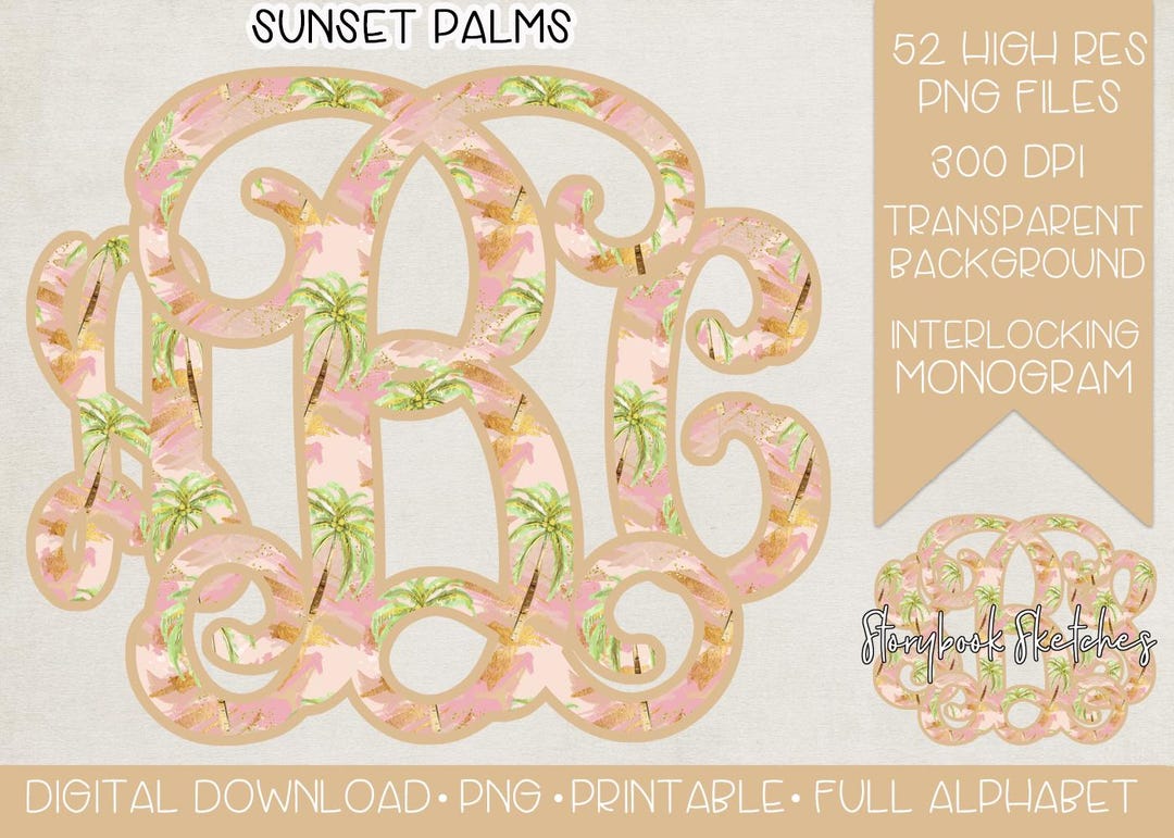 Wam Monogram Sunset Palms Interlocking Monogram PNG | Digital Download | Blush Pink ...