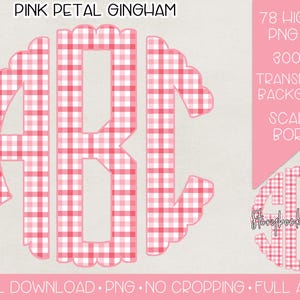 Petal Pink Gingham Monogram PNG | Digital Download | Grandmillennial Gingham Monogram PNG | Light & Dark Pink Gingham Monogram PNG |