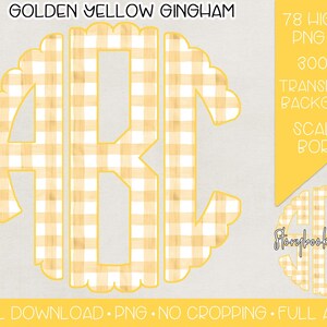 Golden Yellow Gingham Monogram PNG | Digital Download | Yellow Gingham Monogram PNG | Spring Gingham Monogram PNG |