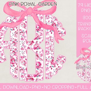Pink Royal Garden Bow Monogram PNG | Digital Download | Pink Floral Bow Monogram PNG | Coquette Floral Monogram PNG | Pink Flowers Monogram