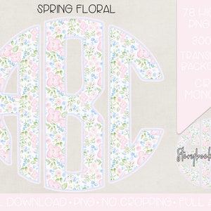Spring Ditsy Floral Monogram PNG | Digital Download Pink Blue Ditsy Floral Monogram PNG | Spring Circle Monogram PNG | Spring Floral Alpha |