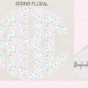 Primavera Ditsy Floral Monograma PNG | Download Digital Rosa Azul Ditsy Floral Monograma PNG | Monograma Círculo Primavera PNG | Primavera Floral Alfa |