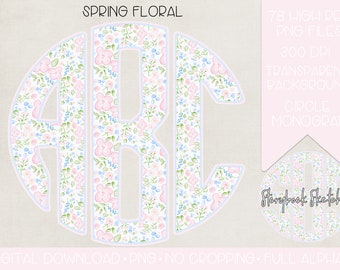 Spring Ditsy Floral Monogram PNG | Digital Download Pink Blue Ditsy Floral Monogram PNG | Spring Circle Monogram PNG | Spring Floral Alpha |