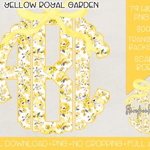 Yellow Royal Garden Bow Monogram PNG | Digital Download | Yellow Floral Monogram PNG | Spring Coquette Monogram PNG | Spring Yellow Floral