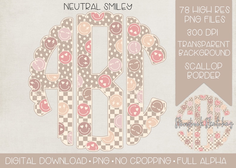 Neutral Smiley Scallop Monogram PNG | Digital Download | Full Alphabet ...