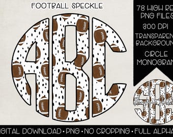May include: A digital design featuring a circular monogram with the letters "ABJ" in a football-themed pattern. The letters are filled with brown footballs and black polka dots on a white background. The design includes the text "FOOTBALL SPECKLE".