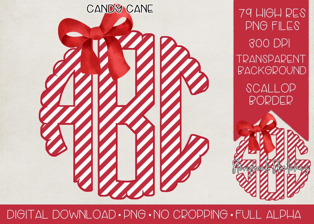 Christmas Candy Cane Scallop Monogram PNG | Digital Download | Candy ...