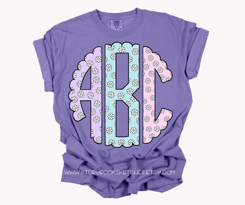 Multi Colo Monogram Spring Daisies Monogram PNG | Digital Download | Spring Floral Monogram ...