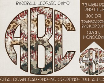 Baseball Camouflage Leopard Monogram PNG | Digital Download | Baseball Circle Monogram PNG | Distressed Baseball Grunge Monogram PNG |