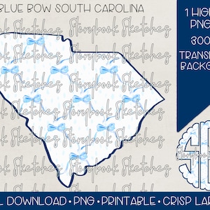 Grandmillennial South Carolina PNG | Digital Download | Blue Bow South Carolina PNG | Blue Bow Blue Speckle South Carolina State png |