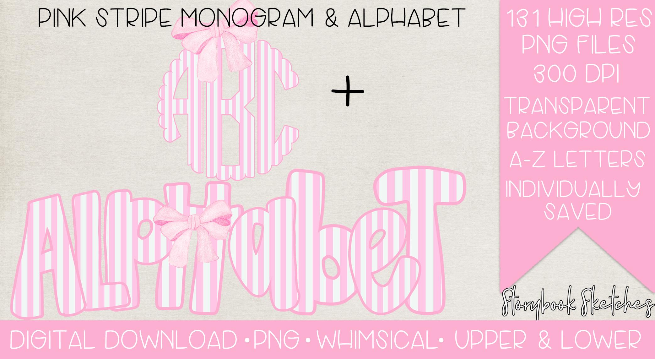 Ping Micro Monogram Pink Stripe Monogram & Alphabet Pack PNG | Digital Download ...