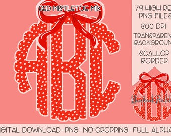 Red Pink Dottie Bow Monogram PNG | Digital Download | Pink Red Speckle Bow Monogram PNG |