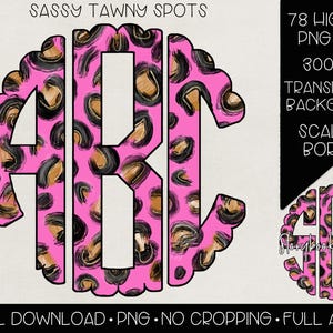 Sassy Tawny Spots Monogram PNG | Digital Download | Hot Pink Leopard Monogram PNG | Hot Pink Cheetah Monogram PNG |