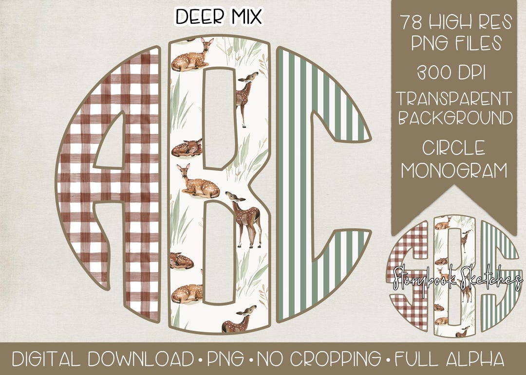 Deer Mix Circle Monogram PNG | Digital Download | Full Alpha No ...