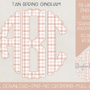 Tan Spring Gingham Monogram PNG | Digital Download | Autumn Gingham Monogram PNG | Beige Gingham Monogram PNG |