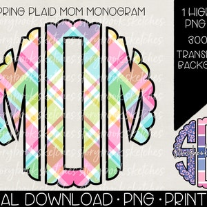 Spring Plaid Mom Monogram PNG | Digital Download | Personalize this monogram with children's names typed across the front | Plaid Mom PNG