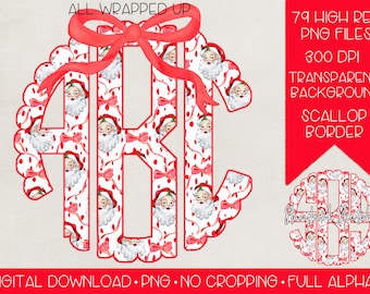 Red Santa Speckle with Bow Monogram PNG | Digital Download | Red Santa Bow Monogram PNG | Grandmillennial Christmas Monogram PNG | Christmas