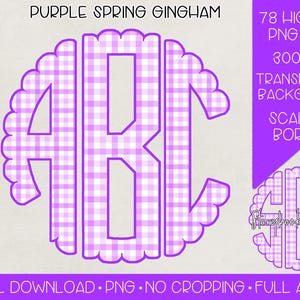 Purple Spring Gingham Monogram PNG | Digital Download | Purple Gingham Monogram PNG | Full Alphabet Included | Preppy Purple Gingham png