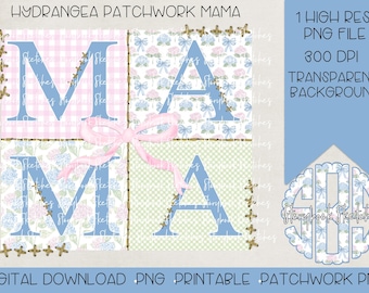 Hortensia Patchwork Mama, png | Digitale download | Lente bloemen patchwork mama, png | Moederdag Patchwork Mama, png | Bloemen patchwork, png
