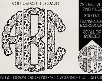 Volleyball Leopard Monogram PNG | Digital Download | Volleyball Cheetah Monogram PNG | Distressed Volleyball Game Day Monogram PNG |