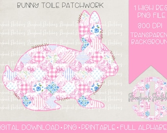 Bunny Bow Toile Patchwork Bunny Rabbit PNG / Download digitale / Coniglio patchwork di Pasqua PNG /