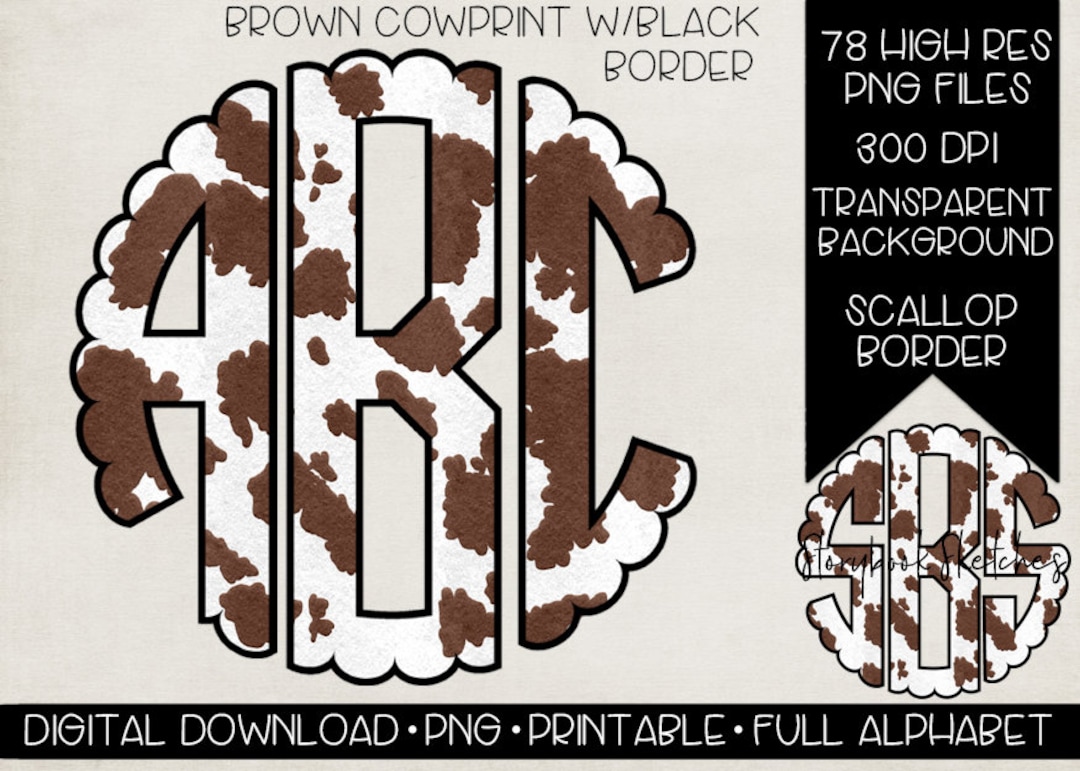 Brown Cow Print Scallop Circle Monogram PNG Digital Download - Etsy