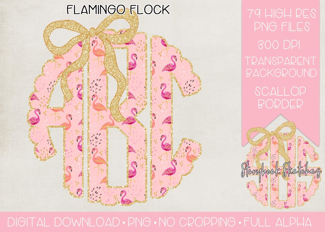 Flamingo Flock Monogram PNG | Digital Download | Pink Flamingo Bow ...
