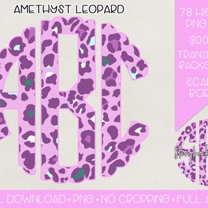Amethyst Leopard Monogram PNG | Digital Download | Icy Purple Leopard Monogram PNG | MultiColored Summer Purple Cheetah Monogram PNG |