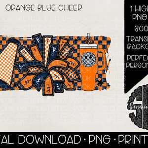 Orange Blue Cheer PNG | Digital Download | Orange and Blue Cheerleading PNG | Cheer Sports PNG | Cheer Mom png | Cheer Grunge Design