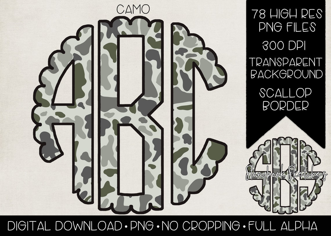 Camo Scallop Monogram PNG | Digital Download | Full Alphabet ...