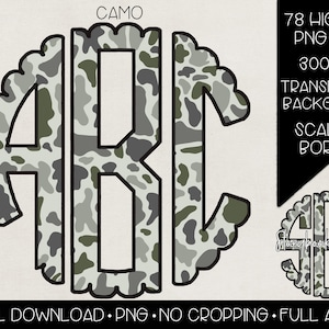 Camo-jacobsschelpmonogram, png PNGEgg | Digitale download | Volledig alfabet | Camouflagemonogram, png-bestand | Camouflagemonogram koeprint png | Camo met koeienprint