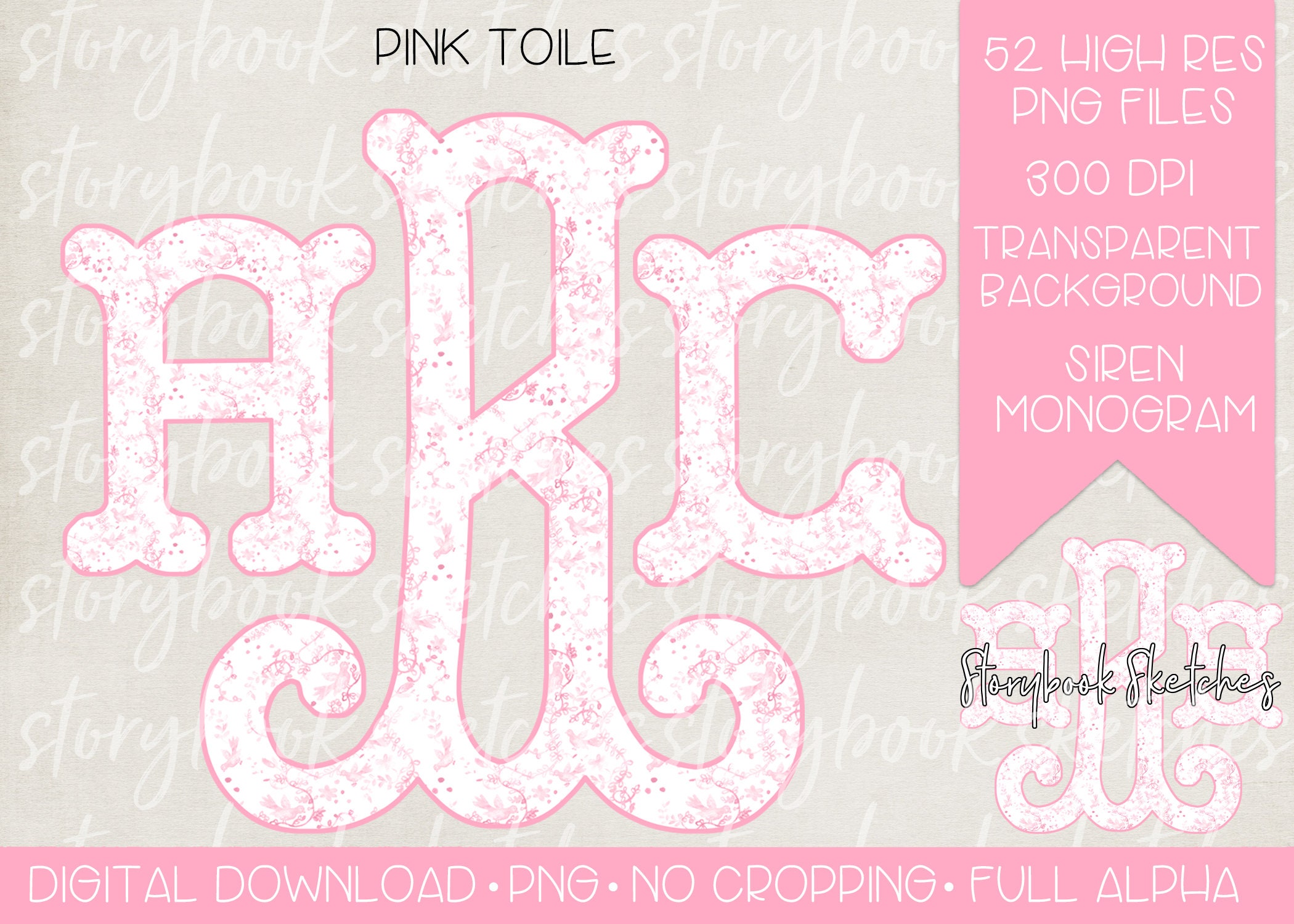 Ping Micro Monogram Pink Toile Monogram PNG | Digital Download | Full Alpha | Pink Toile ...