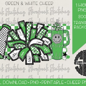 Green & White Cheer PNG | Digital Download | Green Cheerleading PNG | Cheer Pom Pom png | Cheer Cup png | Cheerleading megaphone png