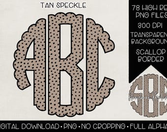 Tan Speckle Monogram PNG Digital Download Clipart | Tan and Black Dot Monogram Files | Khaki Black Patterned Monogram Digital Alphabet