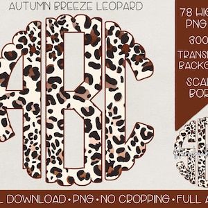 Monograma de leopardo de la brisa otoñal PNG / Descarga digital / Monograma de leopardo marrón PNG / Monograma de leopardo de otoño PNG / Leopardo chocolate